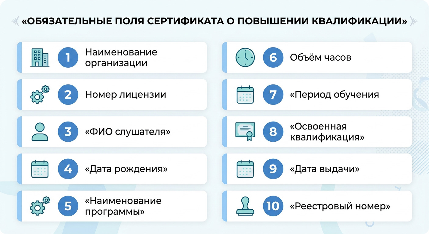 Десять обязательных реквизитов удостоверения о повышении квалификации