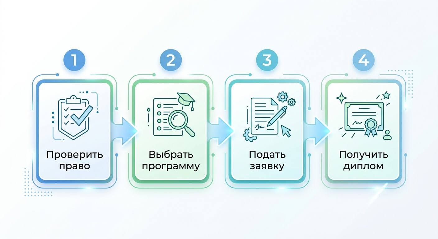 "Инфографика четыре шага к бесплатной переквалификации по государственной программе