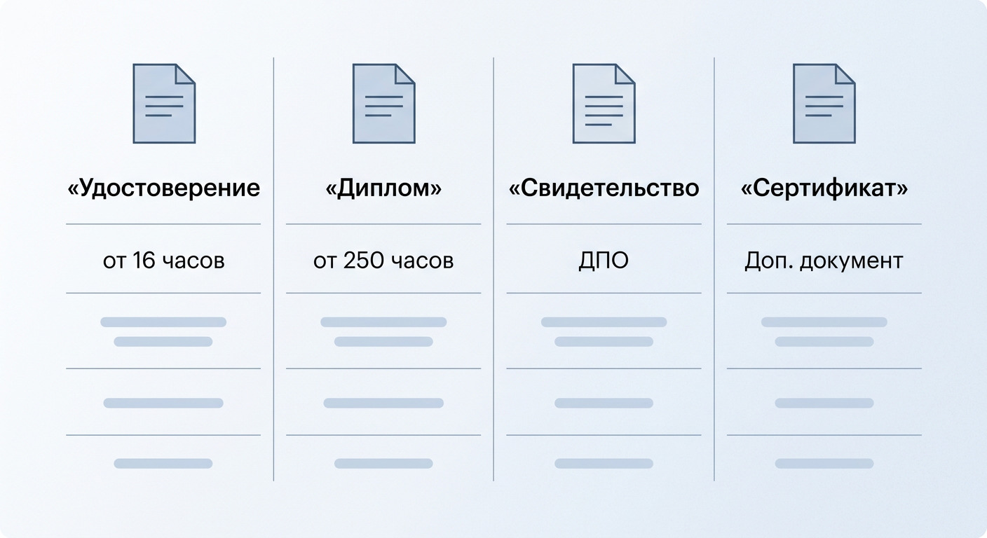 Сравнение четырёх типов документов в системе российского образования