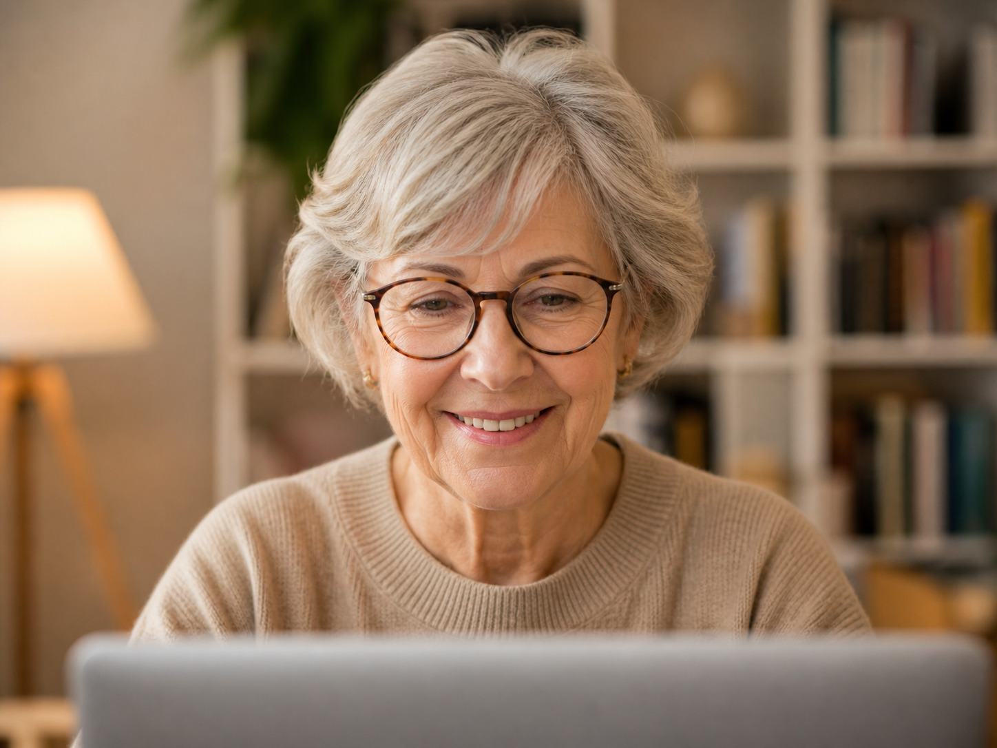 Женщина 50+ изучает программы бесплатного обучения для предпенсионеров