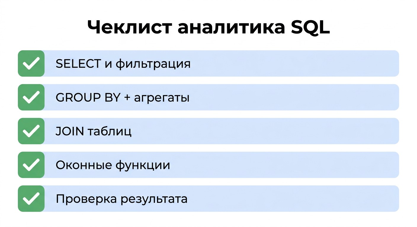 Чеклист SQL-навыков аналитика данных — пять ключевых умений