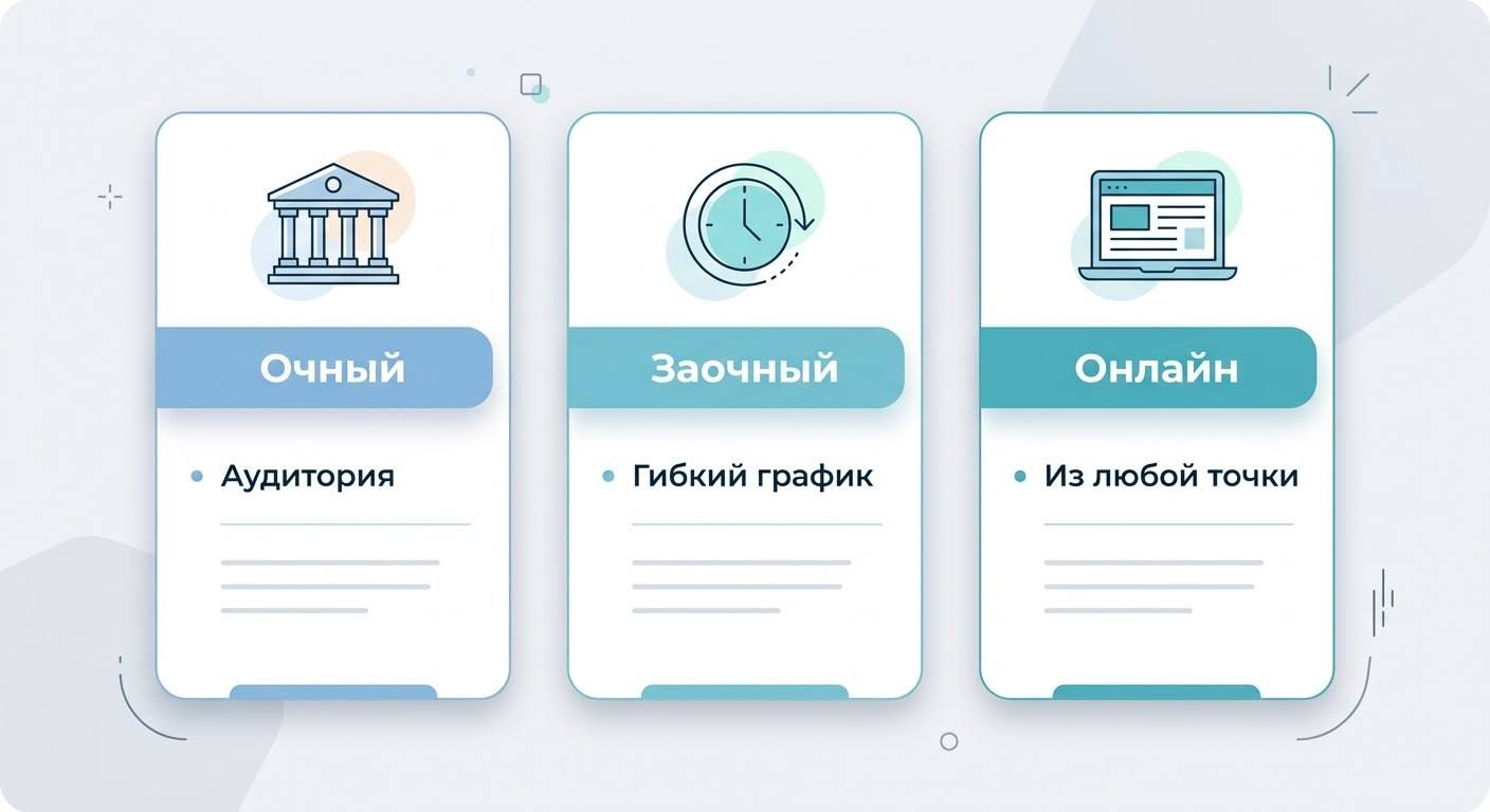 Инфографика трёх форматов переквалификации: очный, заочный и онлайн
