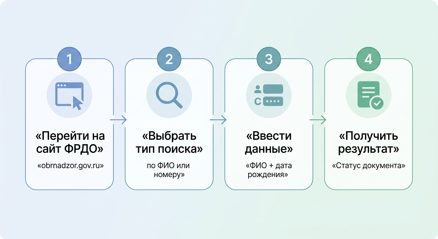Четыре шага проверки удостоверения о повышении квалификации в ФИС ФРДО