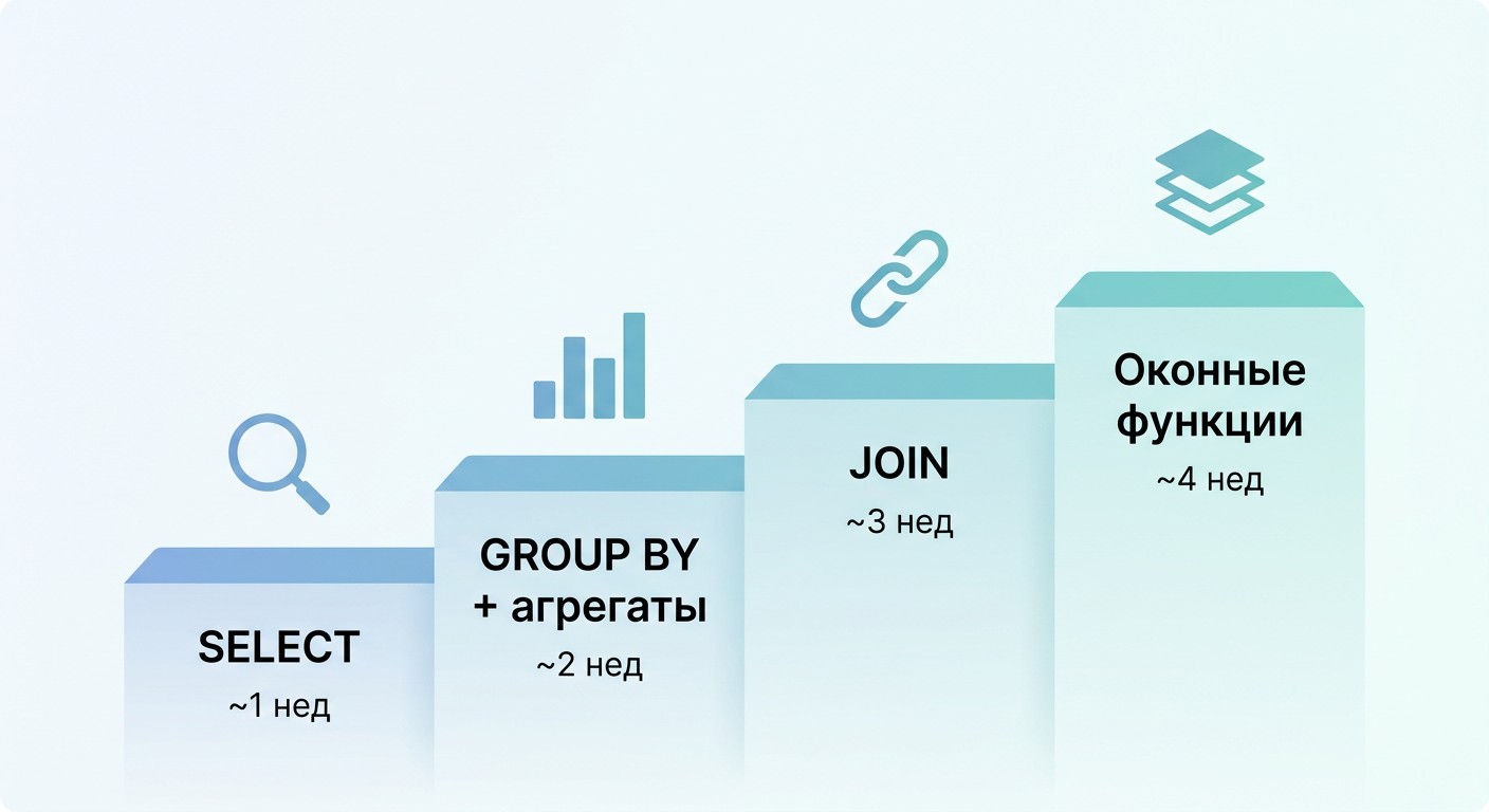 Карта уровней SQL для аналитика — четыре ступени освоения языка