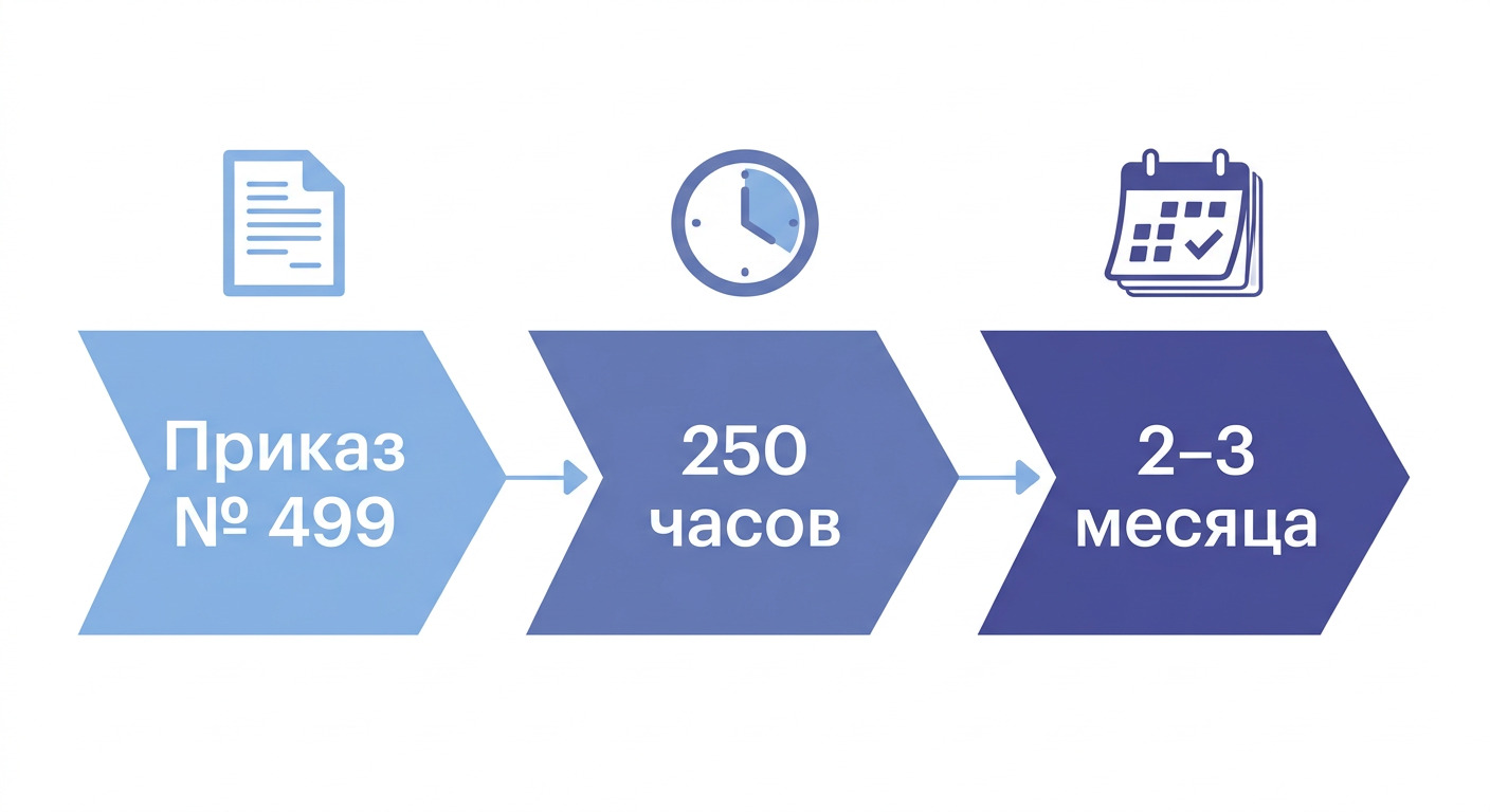 Инфографика: Приказ 499 устанавливает минимальный срок переподготовки 250 часов