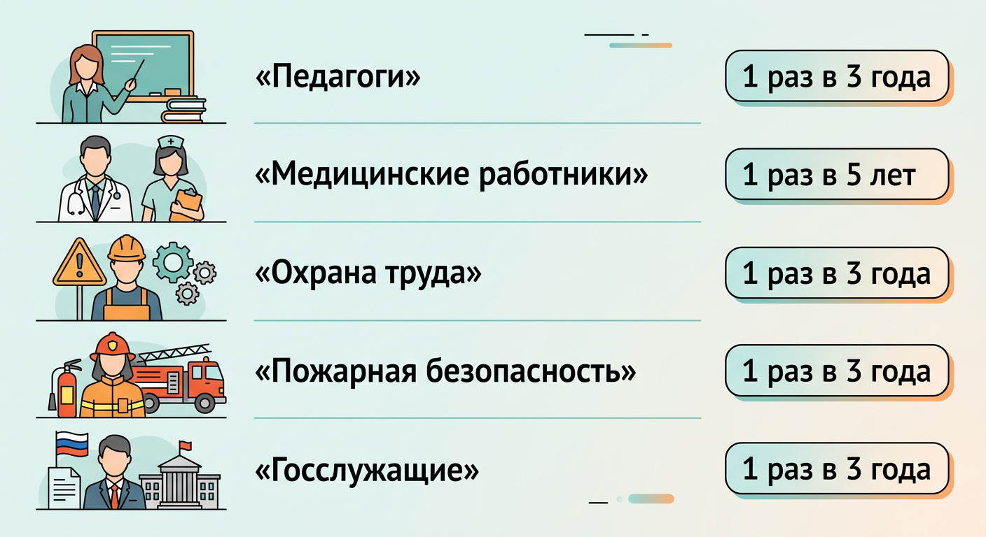 Периодичность обязательного повышения квалификации по профессиям в России