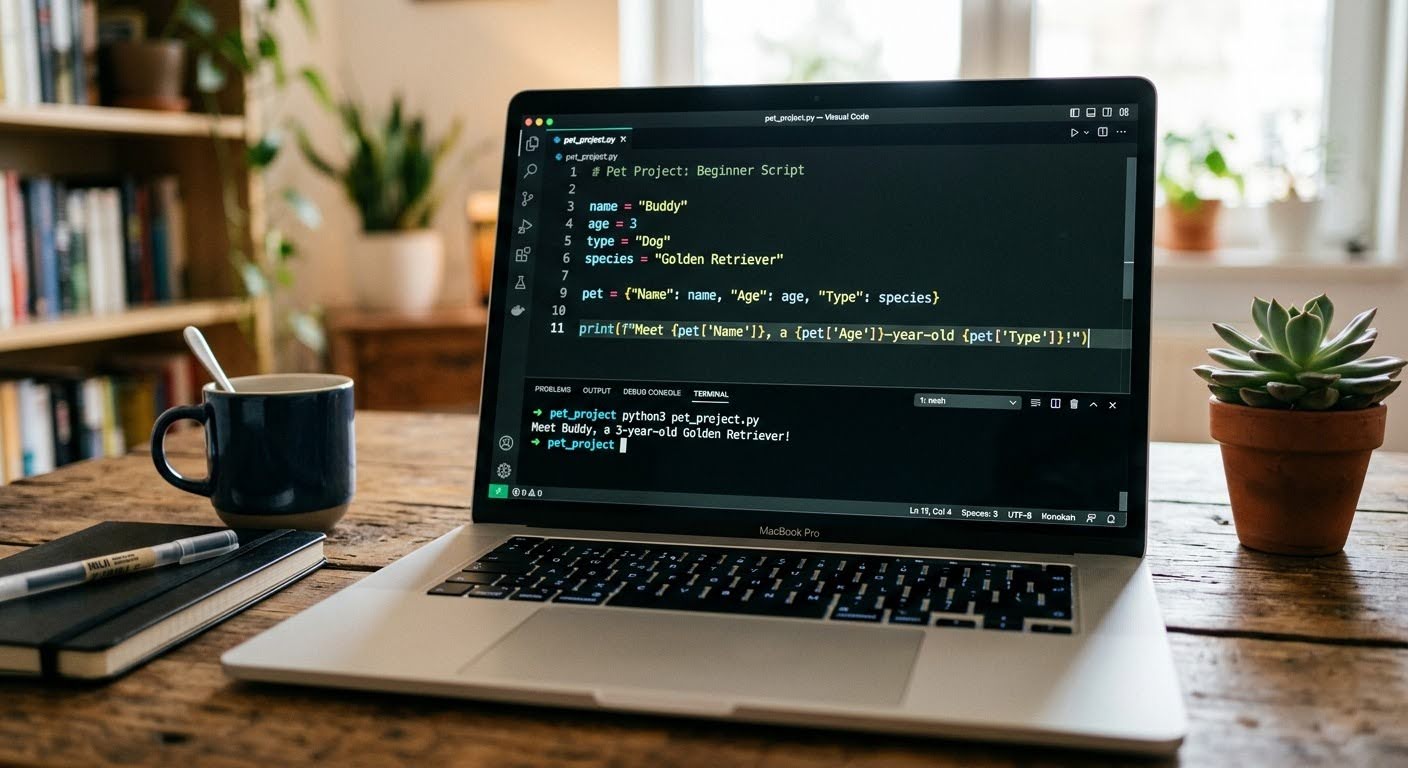 Первый проект программиста: экран с простым кодом на Python