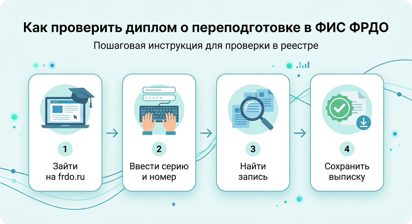 Четыре шага проверки диплома о профессиональной переподготовке в реестре ФРДО