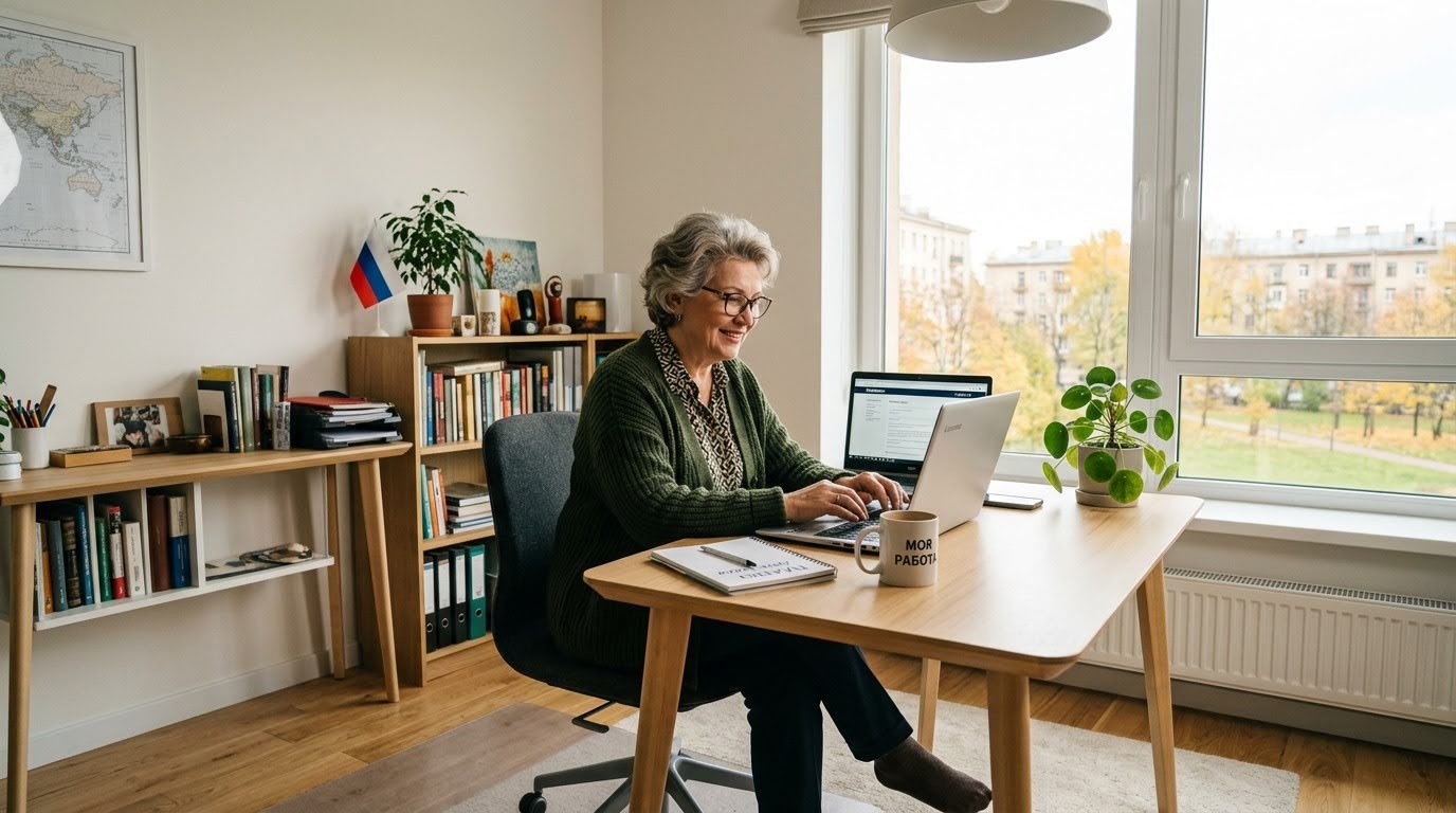 Пенсионерка за ноутбуком — работа на пенсии из дома
