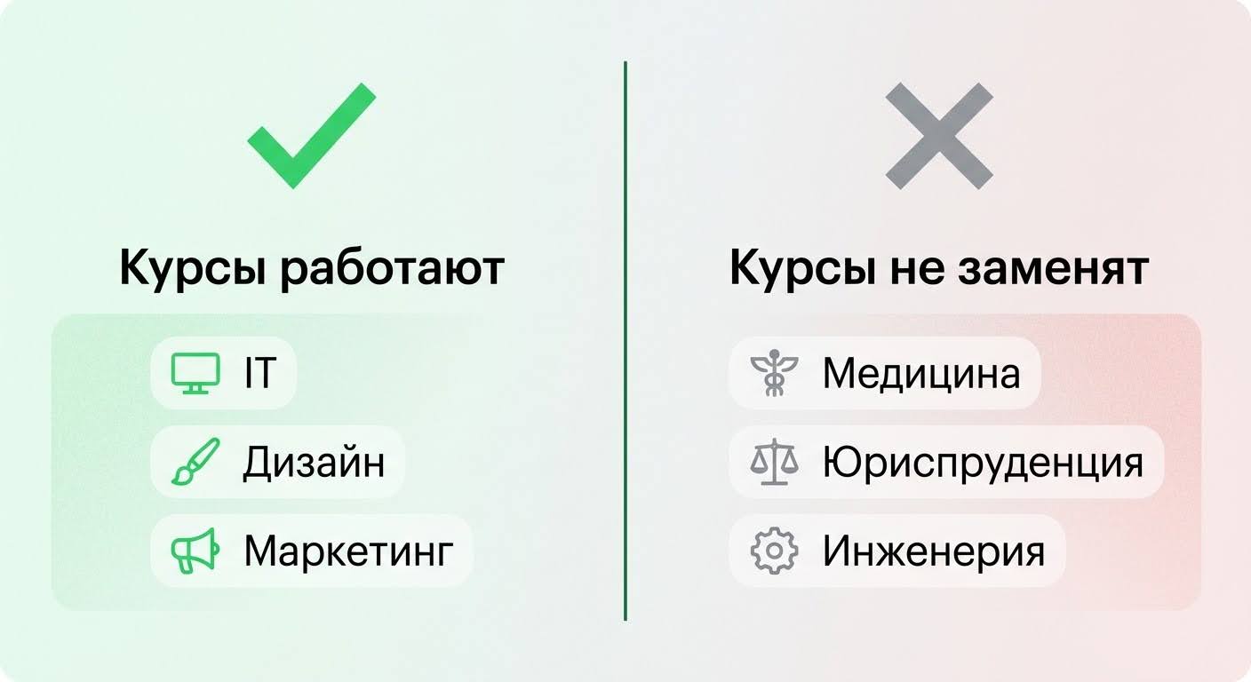Разделение сфер: где курсы помогают трудоустроиться, а где недостаточно