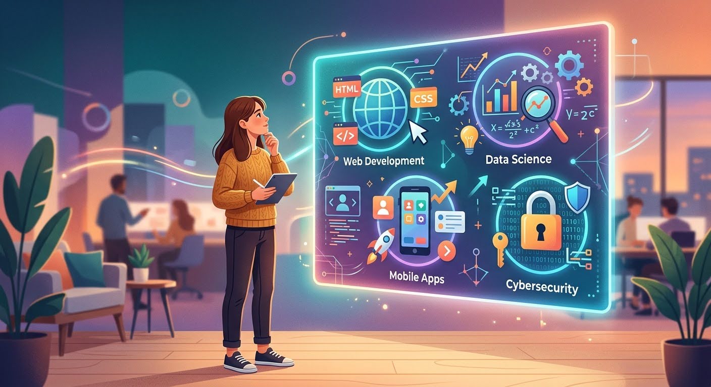 Выбор IT-направления для начинающего — иллюстрация специализаций