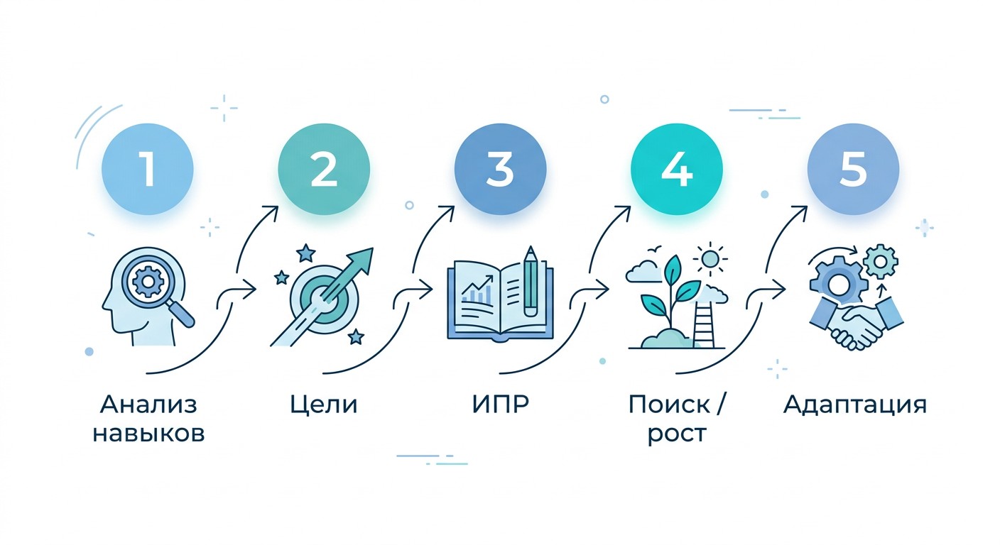 Инфографика пяти этапов карьерной консультации по шагам