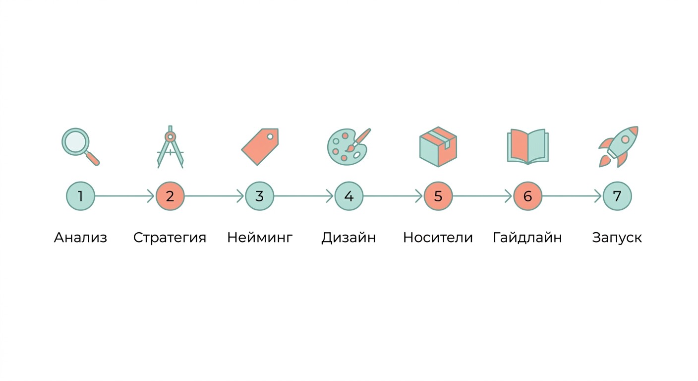 Инфографика 7 шагов создания айдентики бренда