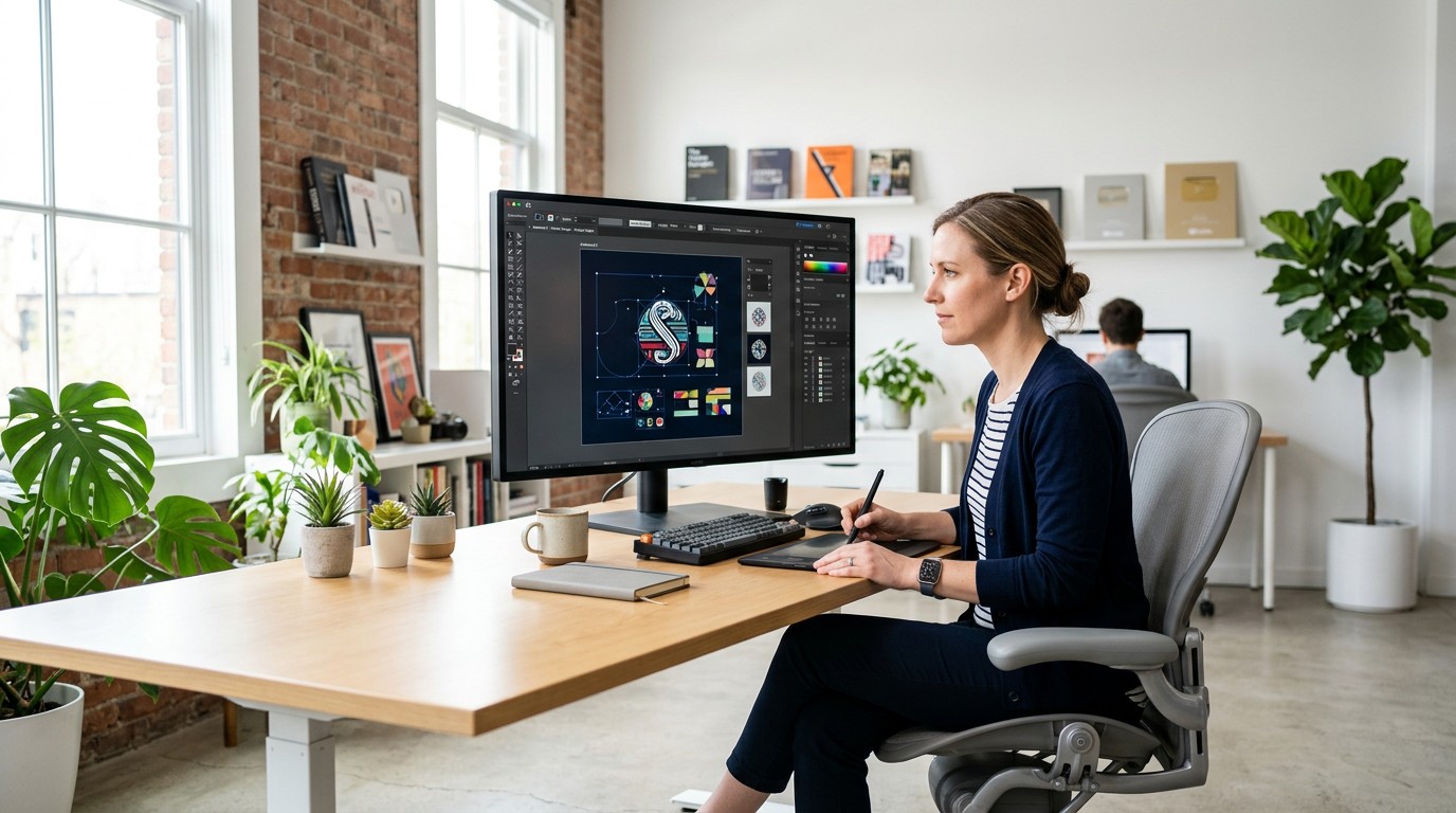 Интерфейс Adobe Illustrator с основными зонами рабочего пространства дизайнера