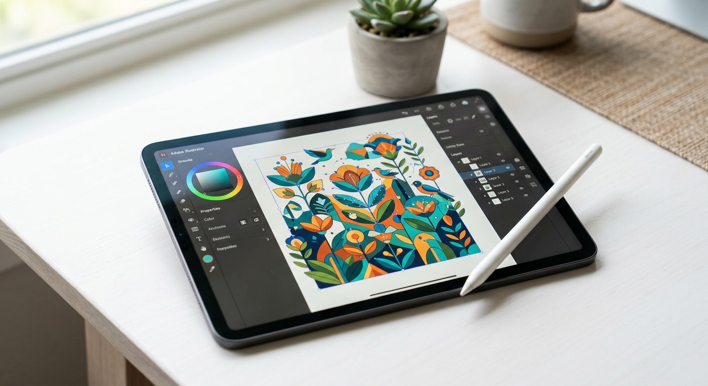 Adobe Illustrator на iPad с Apple Pencil для рисования векторной графики