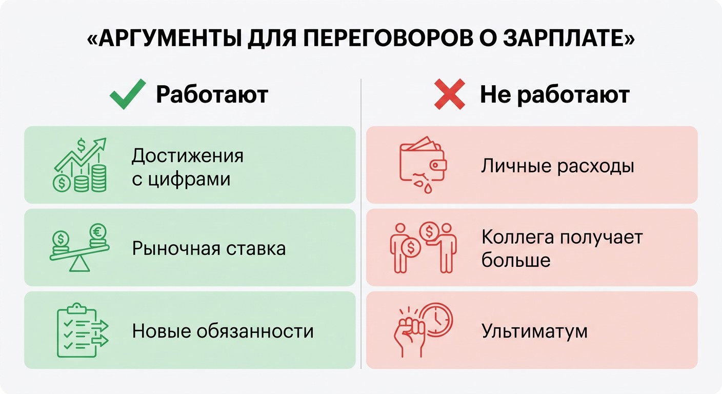 Инфографика: аргументы для повышения зарплаты — работают и не работают