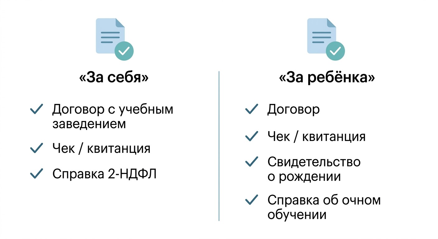 Чеклист документов для налогового вычета за обучение — два сценария