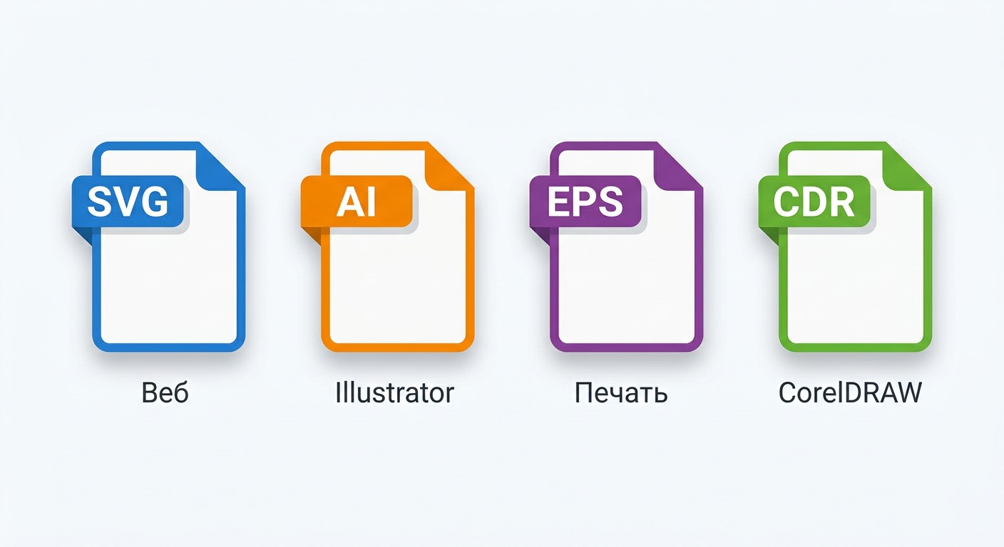 Форматы векторной графики: значки файлов SVG, AI, EPS и CDR с подписями