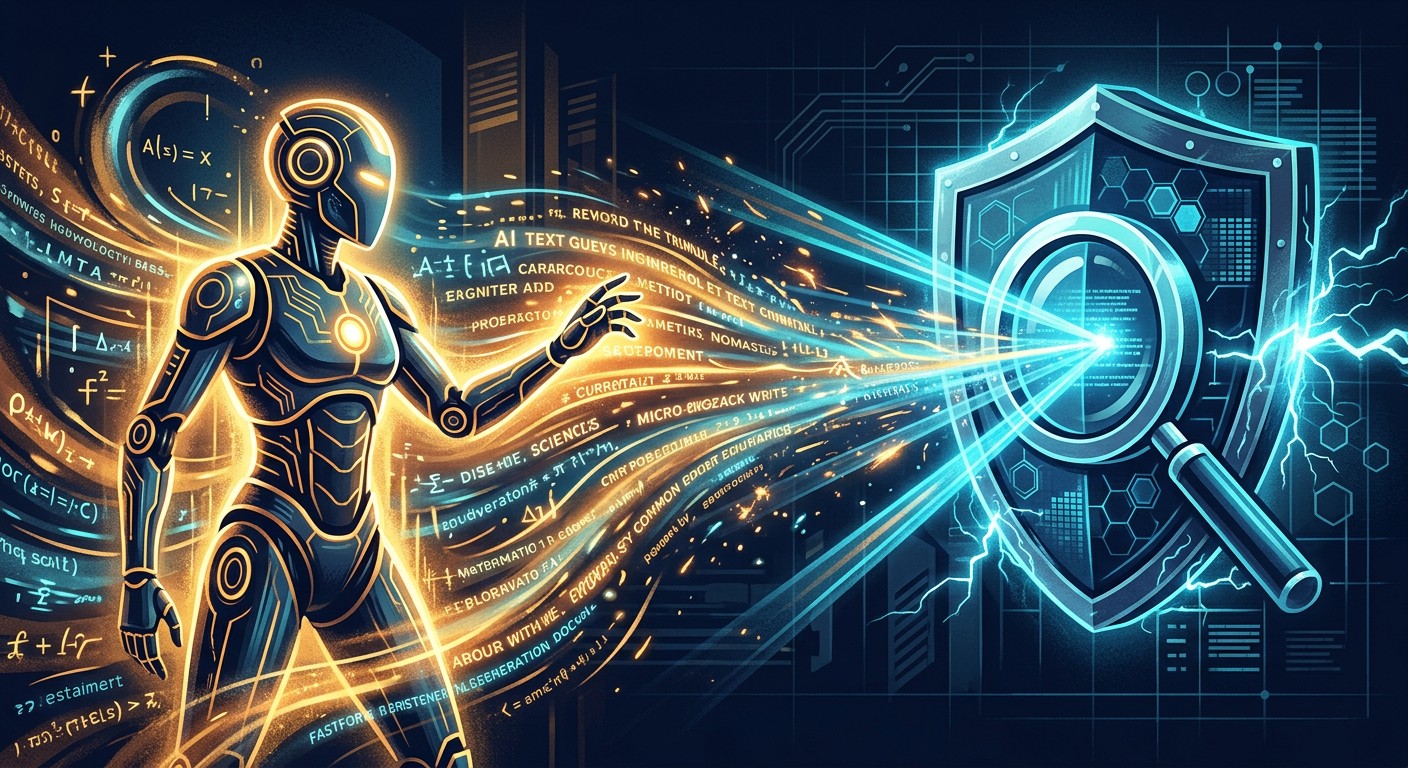 Визуальная метафора гонки вооружений между генерацией и детекцией ИИ-текста