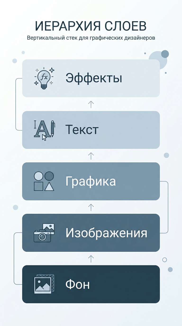 Иерархия слоёв в Photoshop: фон изображения графика текст эффекты