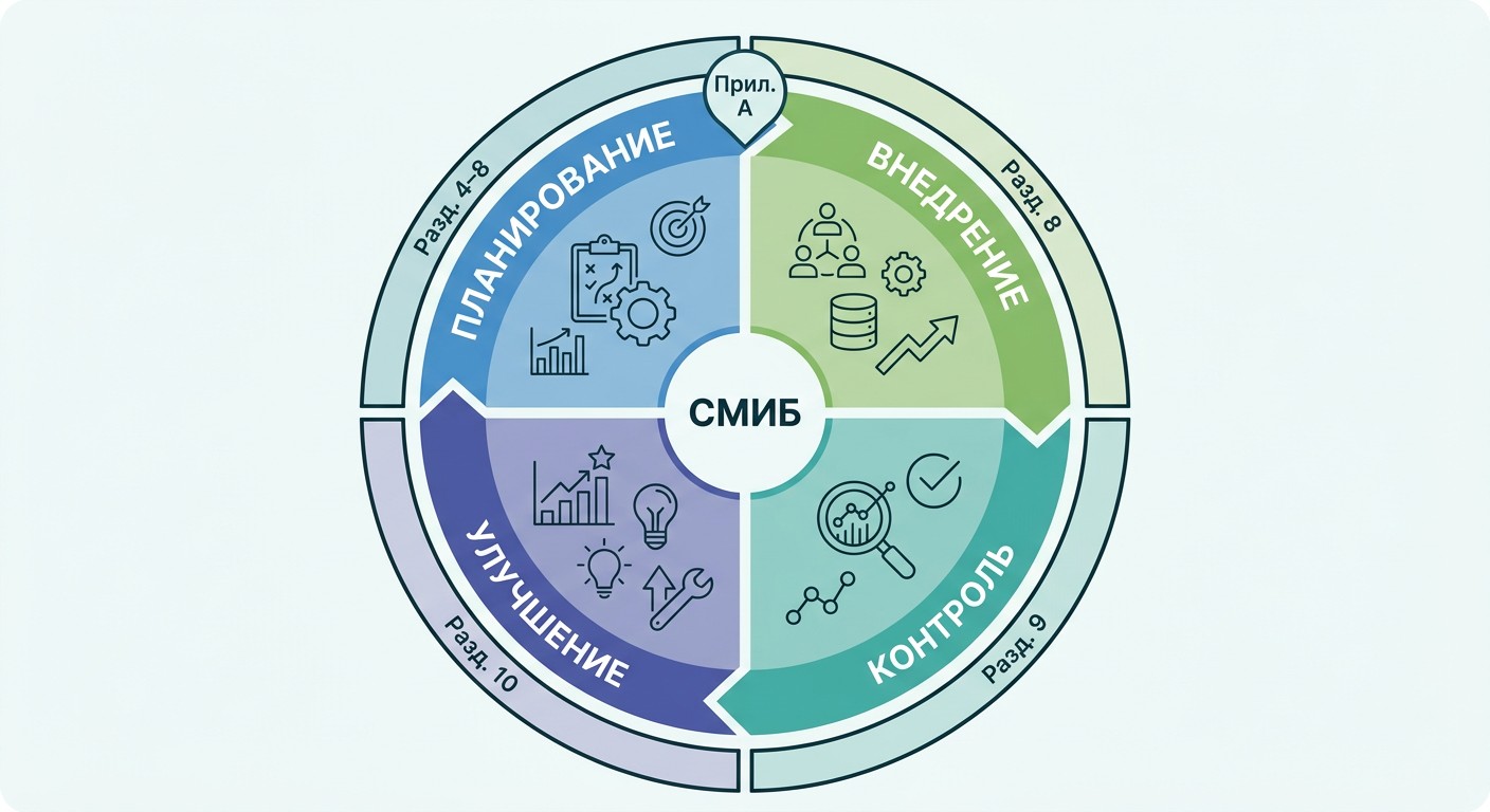 Цикл PDCA и разделы ISO 27001 в схеме СМИБ