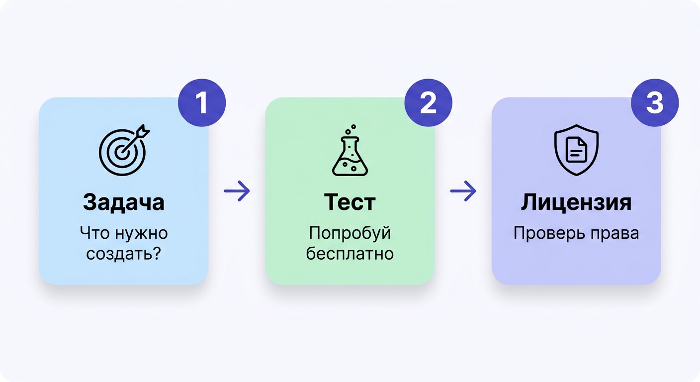 Три шага выбора ИИ инструмента для дизайна: задача, тест, лицензия