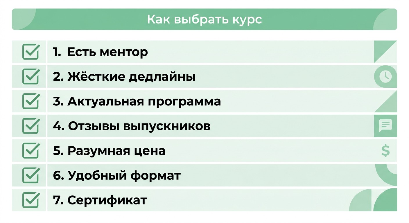 Визуальный чеклист из семи критериев выбора онлайн-курса