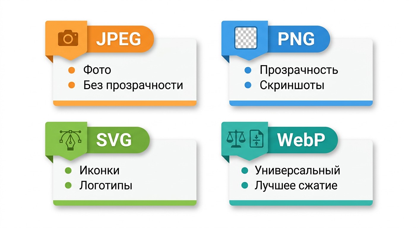 Шпаргалка по форматам веб-графики — когда использовать JPEG PNG SVG WebP
