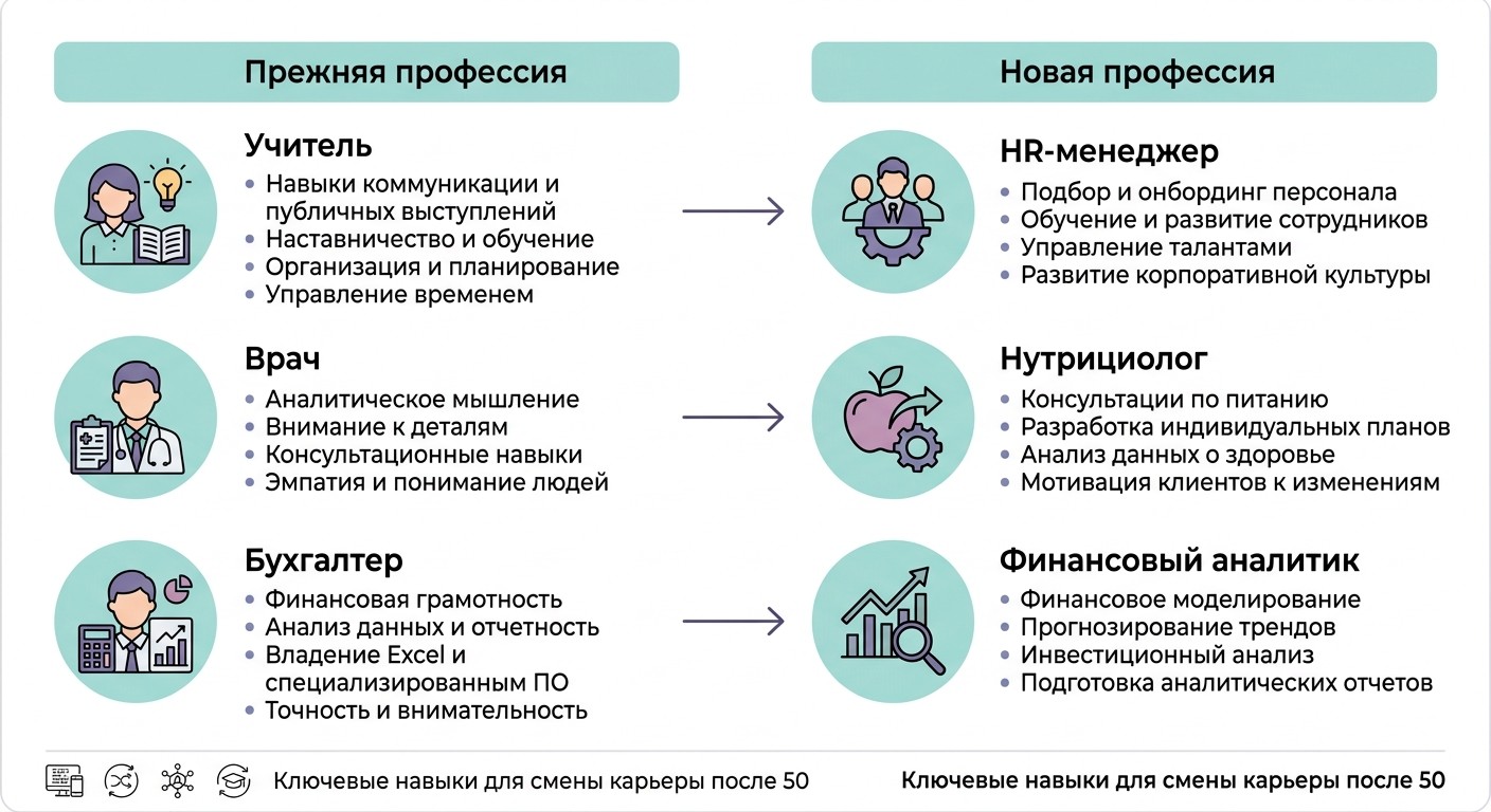 Карта переносимых навыков при смене профессии после 50