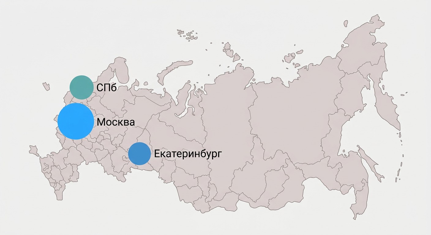 Карта России с зарплатными пузырями дизайнеров по городам