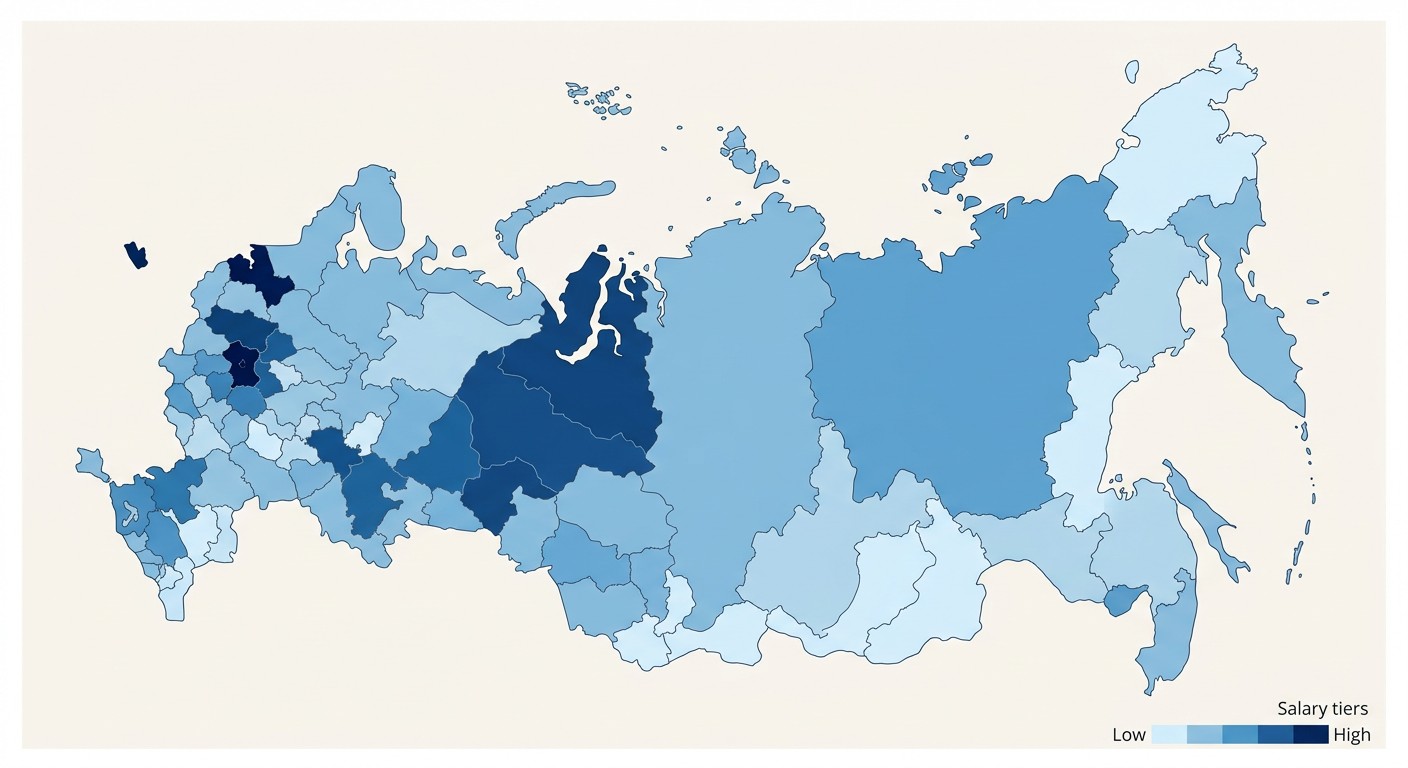 Карта России с уровнями зарплат специалистов по информационной безопасности по регионам