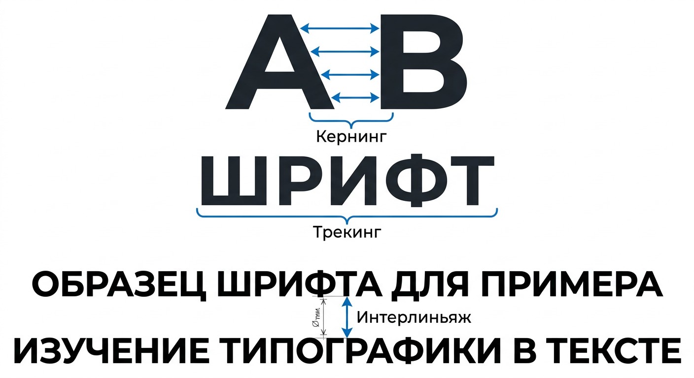 Схема кернинга, трекинга и интерлиньяжа с размерными обозначениями