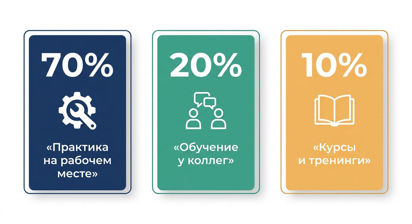 Инфографика модели 70:20:10 в индивидуальном плане развития