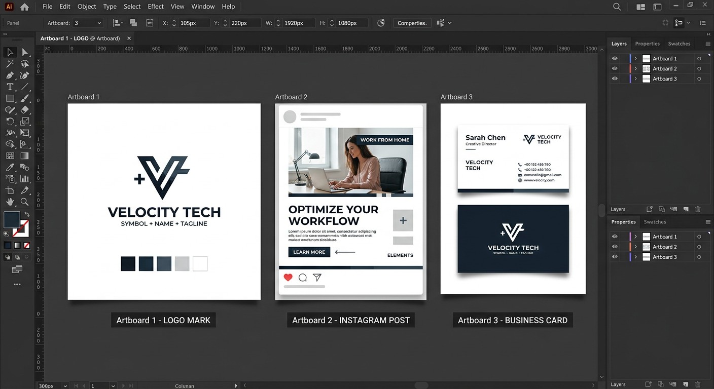 Несколько монтажных областей с разными макетами в Adobe Illustrator