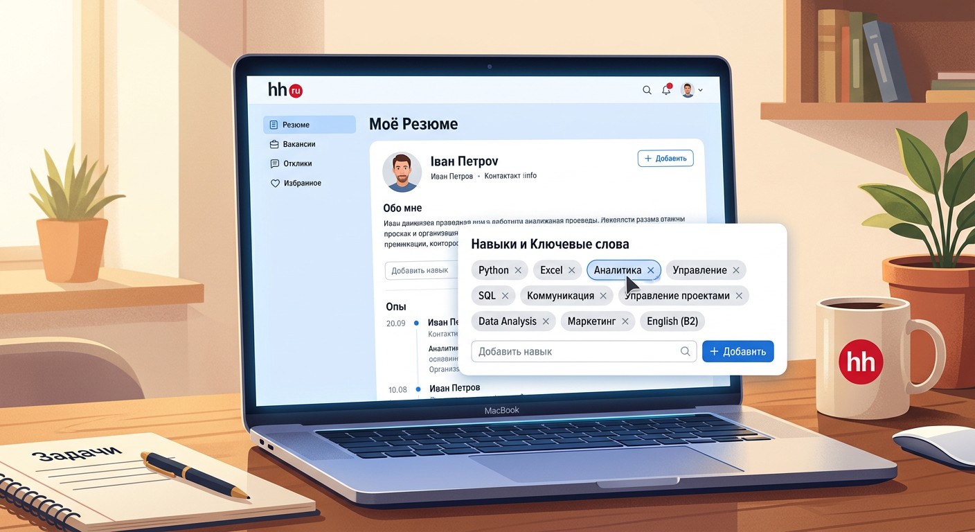 Заполнение тегов навыков в резюме на hh.ru