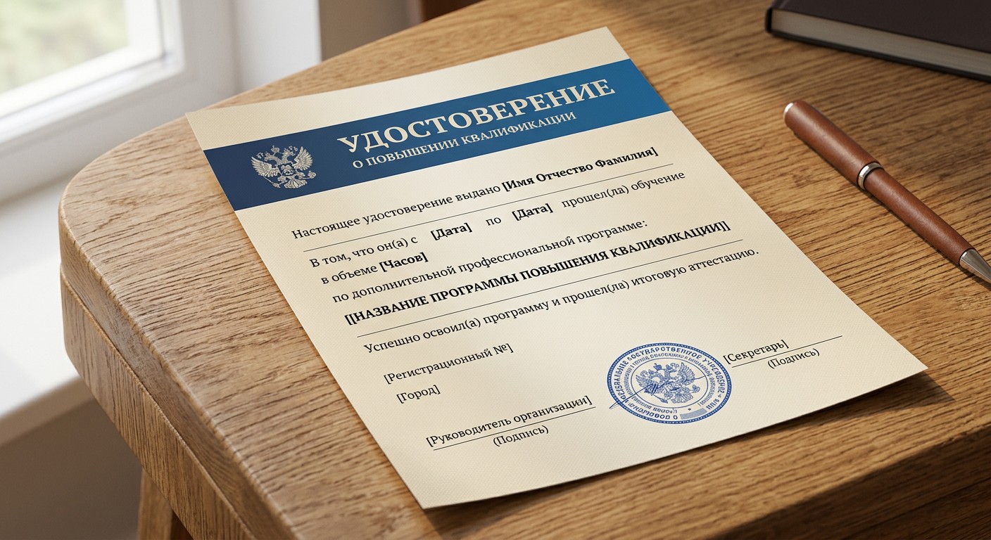 Образец удостоверения о повышении квалификации установленного образца