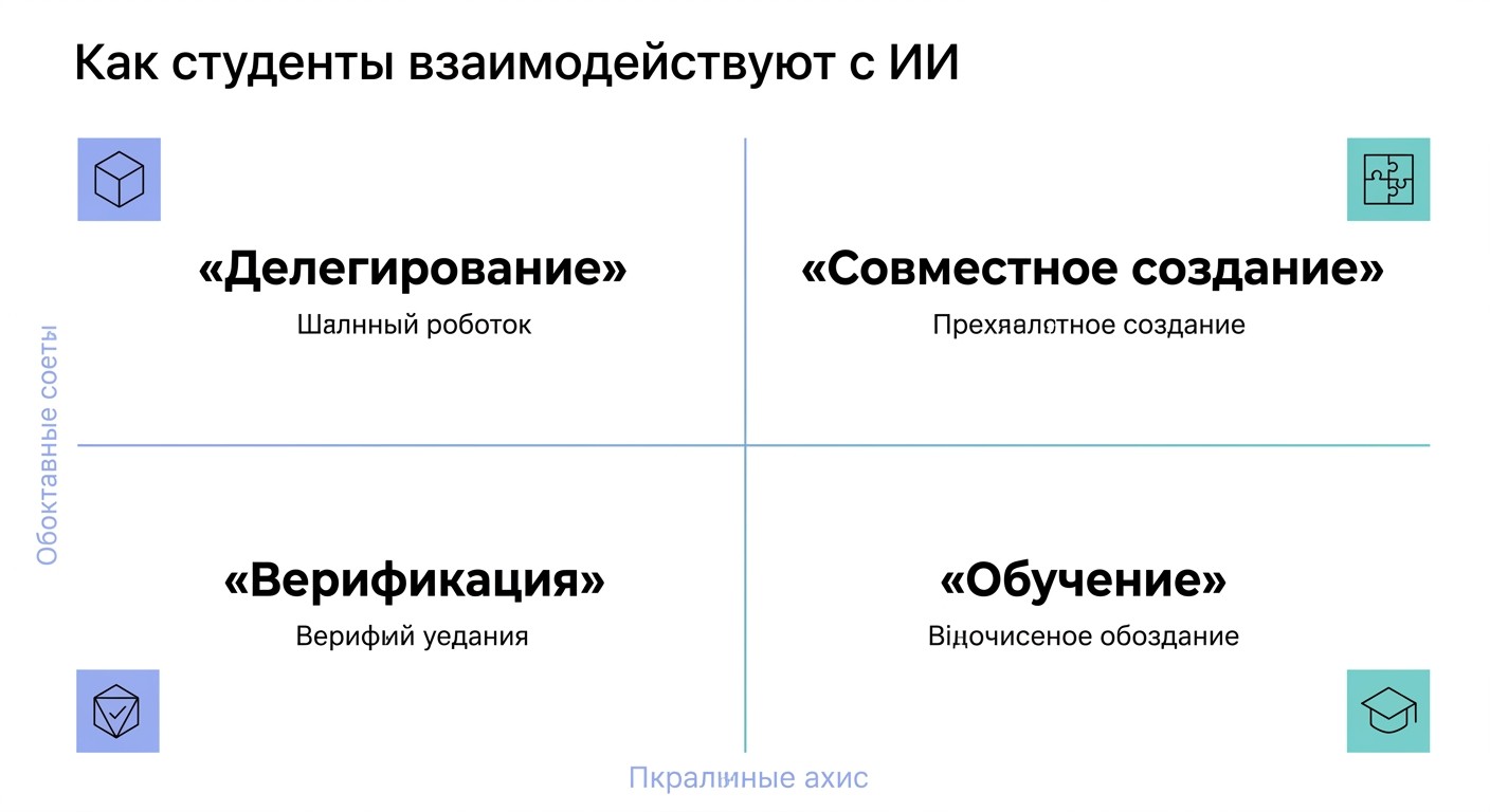 Инфографика четыре паттерна взаимодействия студентов с нейросетью