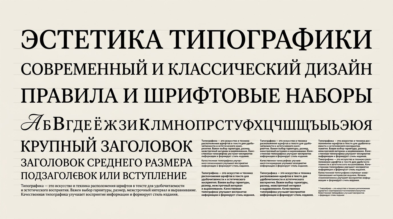 Типографический плакат с иерархией шрифтов и правилами типографики