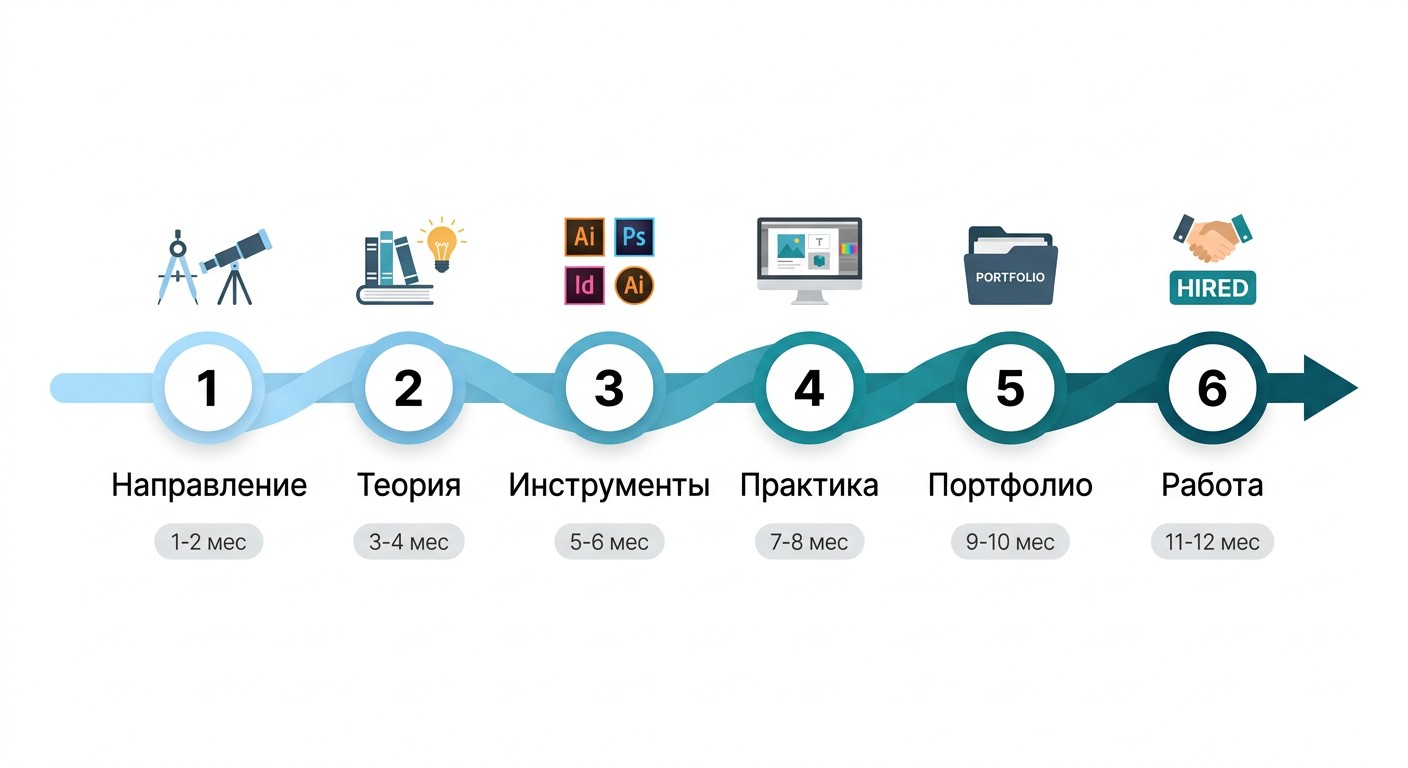 Роадмап дизайнера с нуля — 6 шагов за 12 месяцев