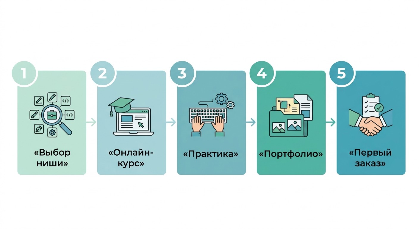 Пять шагов для старта в удалённой профессии — инфографика 2026