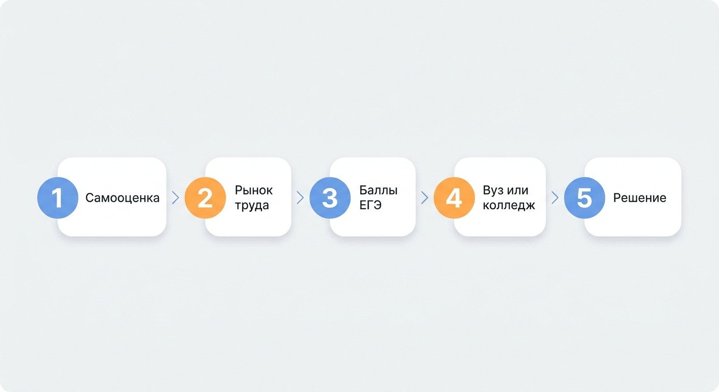 Пять шагов выбора направления обучения — пошаговая инфографика