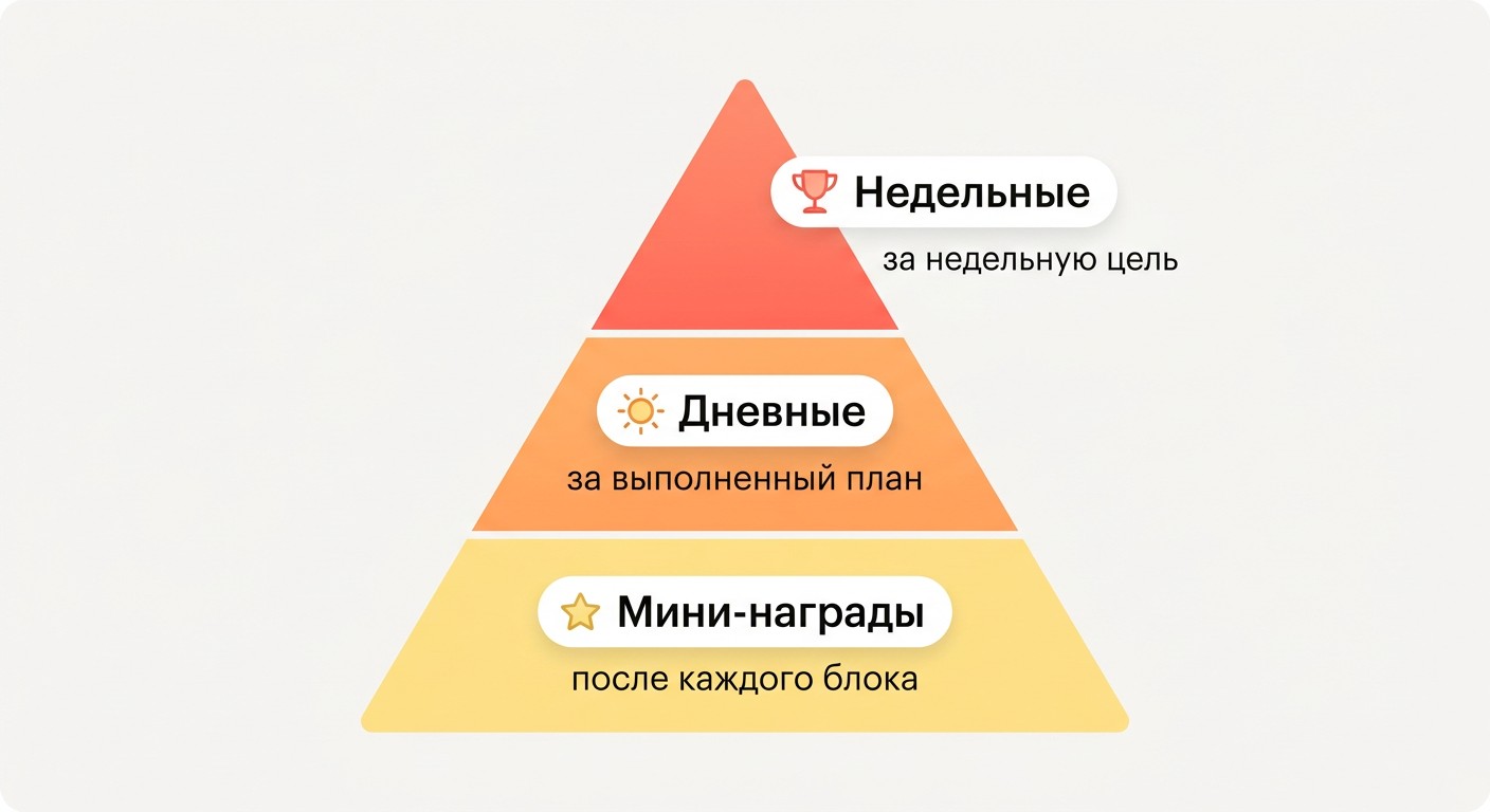 Пирамида системы поощрений для мотивации на учёбу — три уровня наград