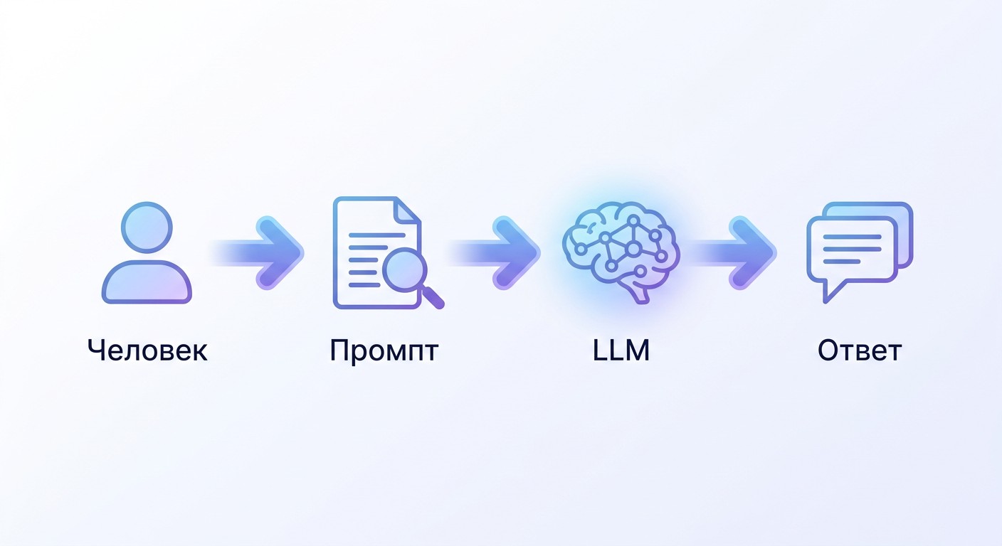Схема работы промпт-инженера: человек — промпт — LLM — ответ