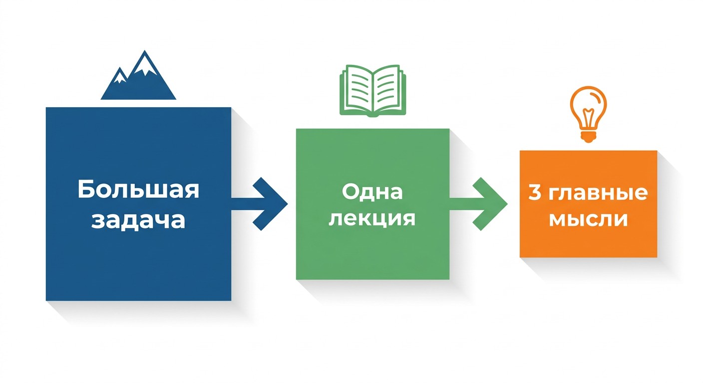 Схема декомпозиции: большая задача — одна лекция — три главные мысли