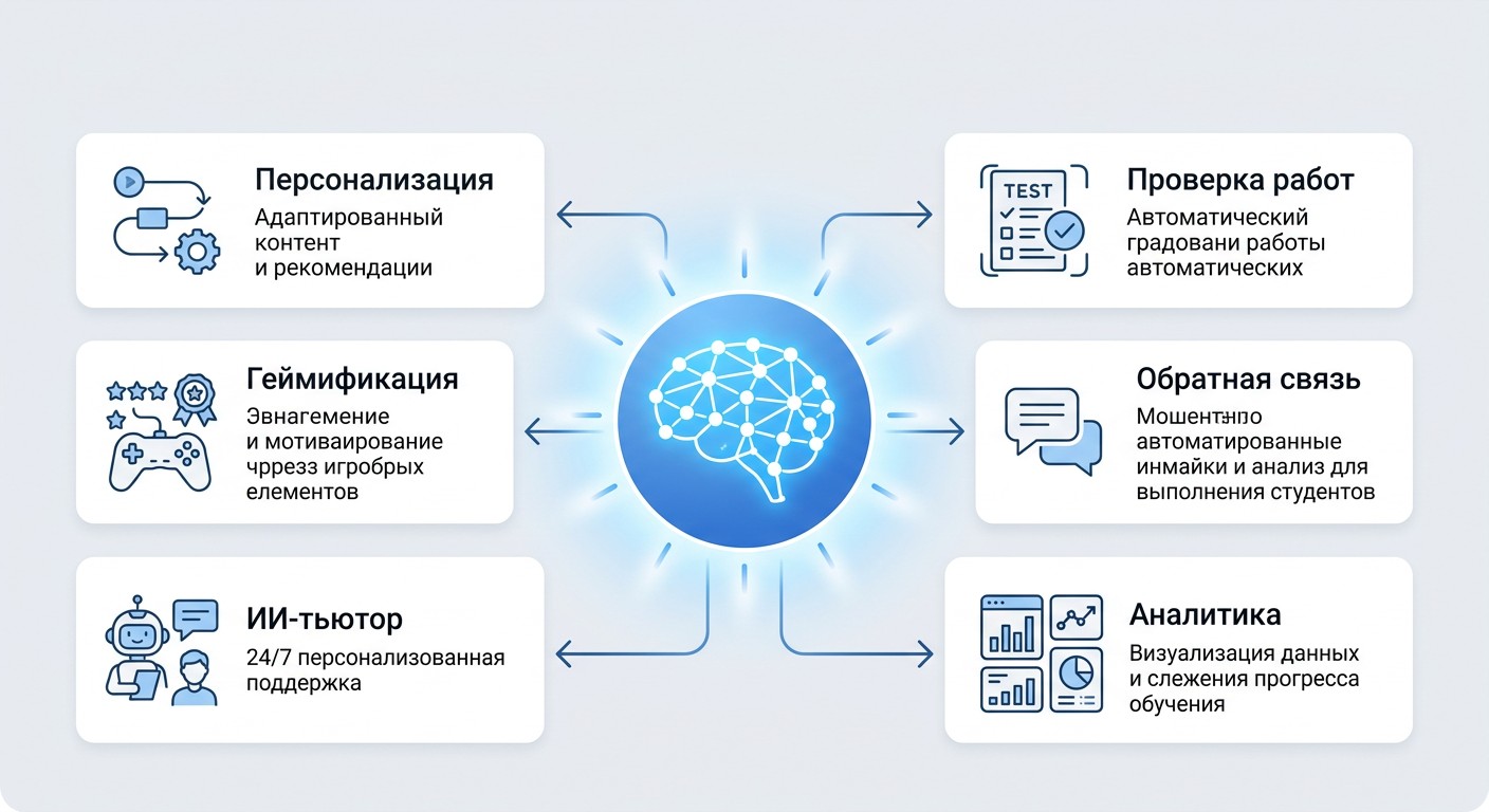 Схема применений нейросетей и ИИ в образовательном процессе