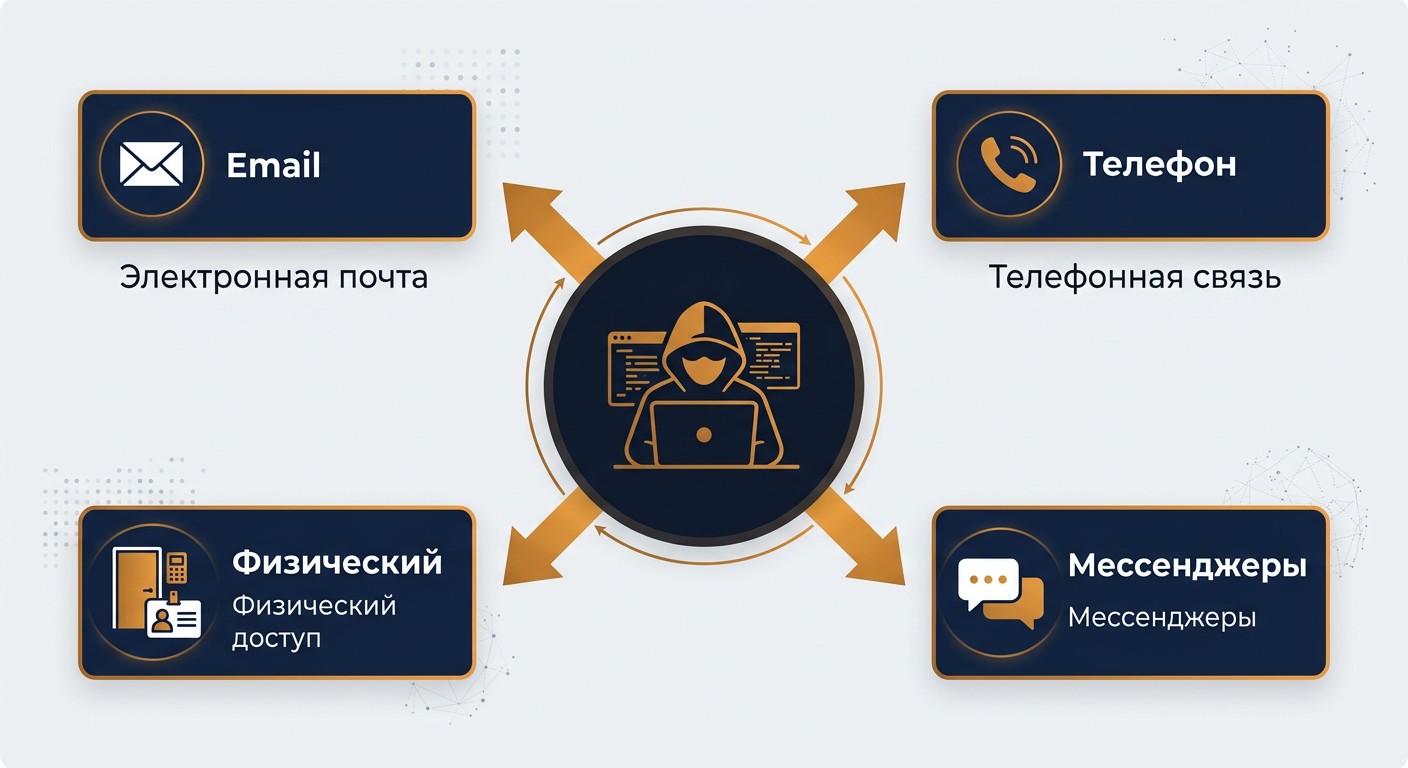 Каналы социальной инженерии — email, телефон, физический, мессенджеры