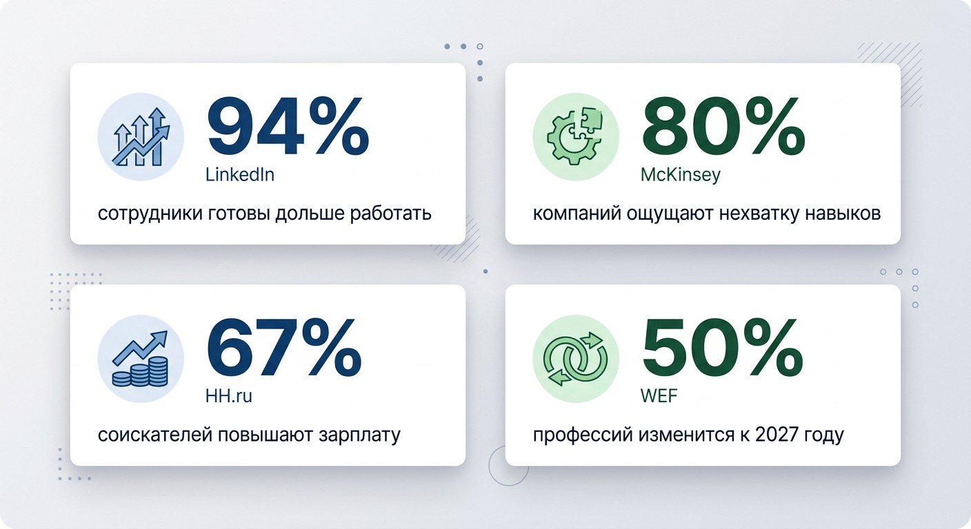 Статистика важности обучения по данным LinkedIn McKinsey HH и WEF