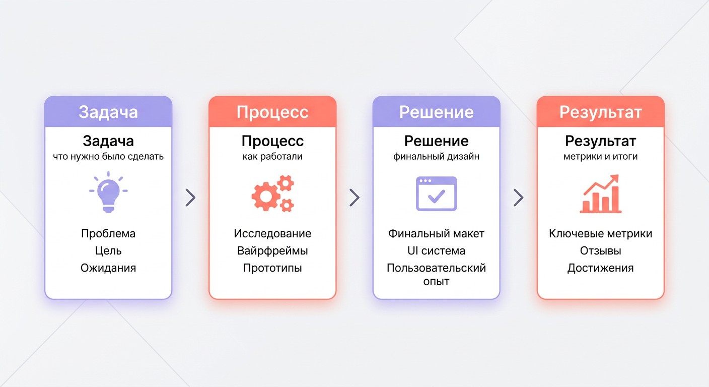 Структура кейса для портфолио дизайнера — 4 этапа