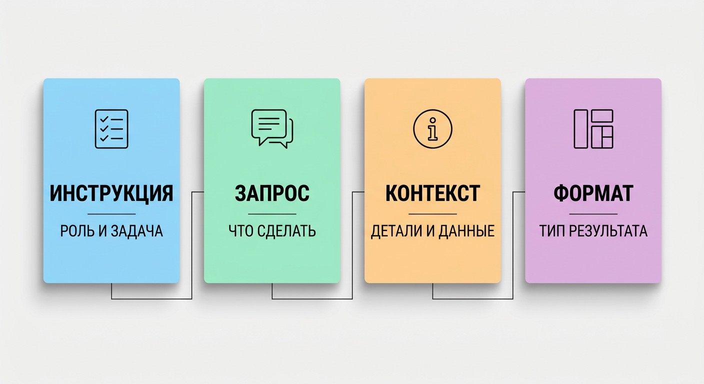 Структура промпта для ИИ: инструкция, запрос, контекст и формат