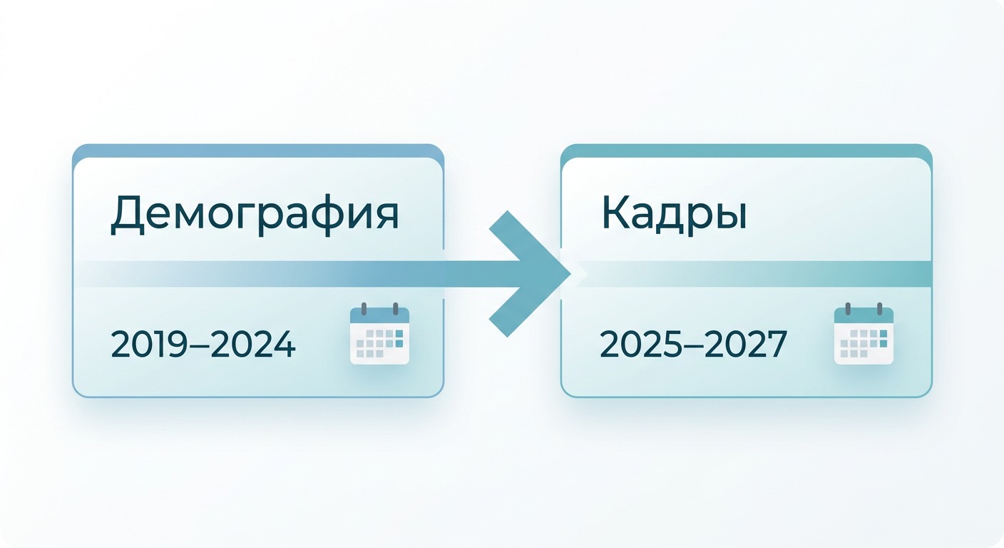 Таймлайн нацпроектов Демография и Кадры 2019–2027